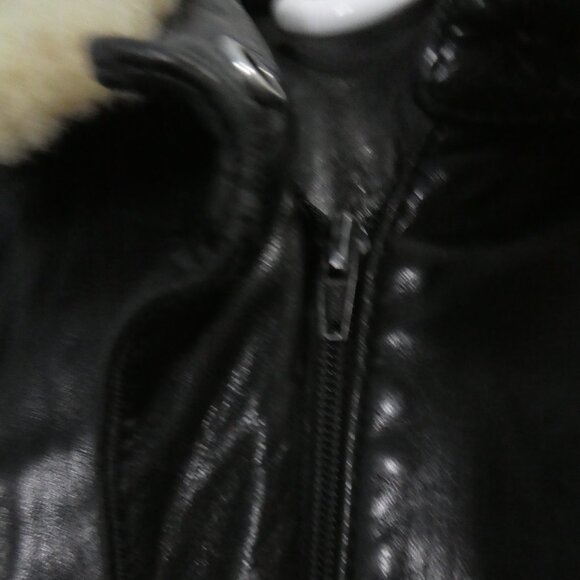 Black Leather Jacket | Made In Canada | size 10 | Waist Buckles | Sherpa Collar - Picture 8 of 16